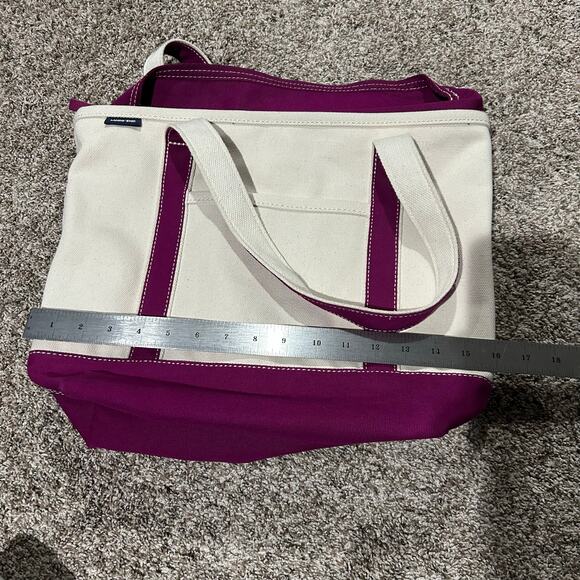 Lands' End Medium 5 Pocket Open Top Long Handle Canvas Tote Bag Ivory Magenta - Picture 8 of 10